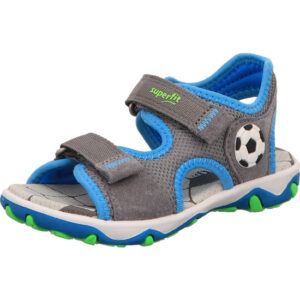 Superfit Kinderschuh Jungs Sandale hellgrau blau kombi mit Fußball und heller Sohle