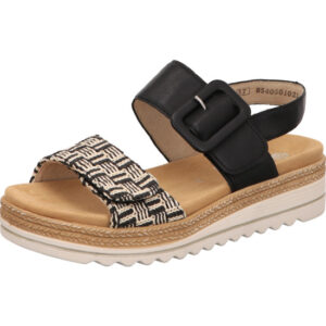 Remonte Sandalette Damen schwarz creme kombi mit schwarzer Schnalle und brauner Sohle