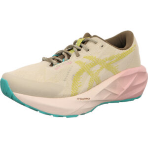 asics novablast laufschuh 5 tr schnürer mit griffiger Sohle beige pink und gelb