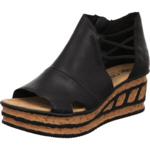 Rieker Damen Sandalette schwarz mit brauner Sohle