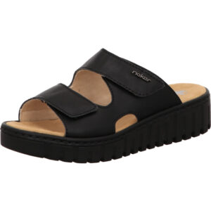 Rieker Damen Pantolette schwarz mit schwarzer Sohle