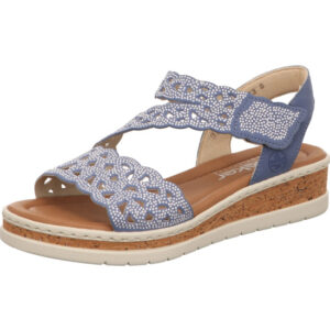 Rieker Damen Sandlaletten blau mit Korksohle