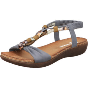 Rieker Damen Sandalen blau mit Schmuck und brauner Sohle