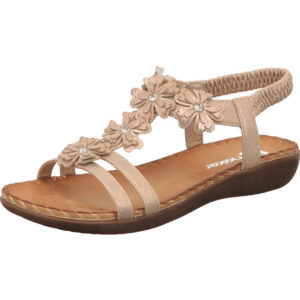 Rieker Damen Sandalen rosé mit Blumen und brauner Sohle