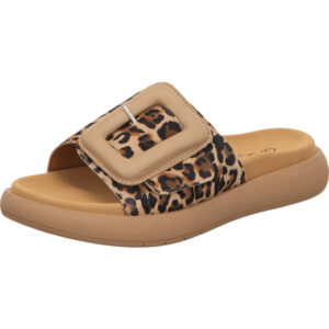 Gabor Damen Pantolette leoprint mit Schnalle und brauner Sohle