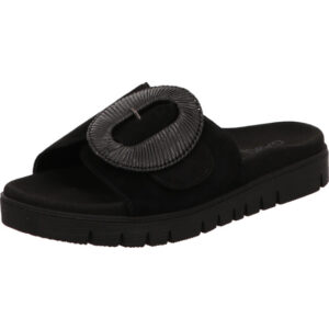 Gabor Damen Pantolette schwarz mit Schnalle und schwarzer Sohle