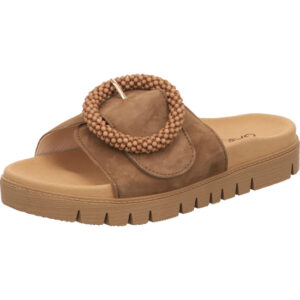 Gabor Damen Pantolette braun mit Schnalle und brauner Sohle