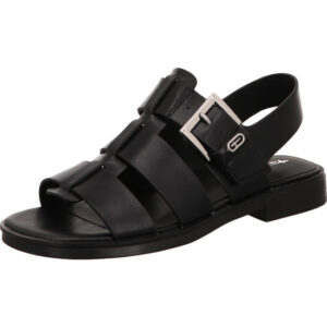 Tamaris Damen Sandalette schwarz mit silber Schnalle und schwarzem Fußbett mit schwarzer Sohle