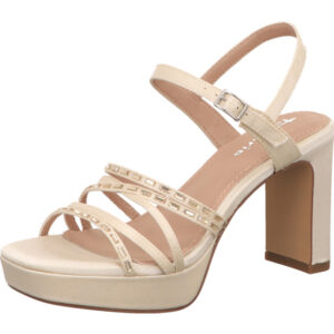Tamaris Damen Sandalette pearl mit Schnalle mit gleichfarbenen Absatz und hellem Fußbett