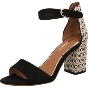 Tamaris Damen Sandalette schwarz mit Schnalle und weiß schwarzem Absatz mit hellem Fußbett