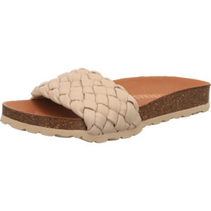 Verbenas Damen Pantolette puder geflochten mit braunem Fußbett und weißer Sohle