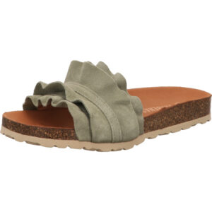 Verbenas Damen Pantolette silber mit braunem Fußbett mit weißer Sohle