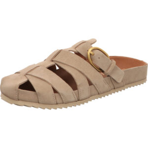 Verbenas Damen Pantolette rosa mit Schnalle und braunem Fußbett mit heller Sohle