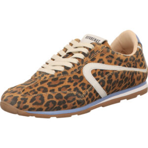Verbenas Damen Halbschuh Leoprint mit weißem Streifen und blauer Kappe mit weißer Schnürung und weiß brauner Sohle