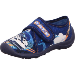 Verbenas Kinder Hausschuh blau kombi mit Klett und blauer Sohle
