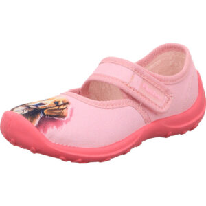 Verbenas Kinder Hausschuh rosa kombi mit Hundemotiv und Klett mit pinker Sohle