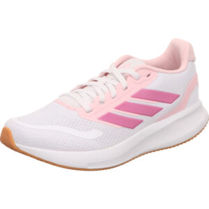 adidas runfalcon 5 j kids weiss mit rose und auvergine farbene Adidasstreifen und sohlen hell unten gelb