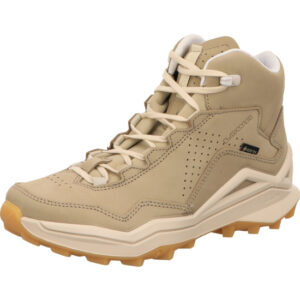 Lowa MADDOX PRO LT GTX MID Ws hoher Damen Wanderschuhe desert/champagner beige mit heller Sohle und gelber Lauffläche