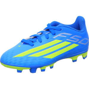 adidas fussballschuhe junior F50 club fg mg farbe hellblau mit beon gelb als Streifen seitlich stollen für rasen