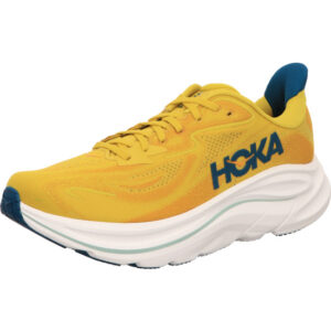Hoka CLIFTON 10 Herren Laufschuhe YELLOW GOLD / TIDAL WAVE Frabe dunkelgelb mit schwarzem Hoka Logo und heller Sohle