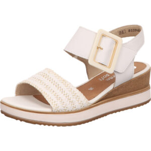 Remonte Damen Sandalette weiß gold kombi mit goldener Schnalle und weißer Sohle