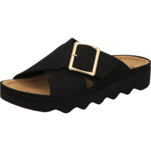 Rohde Sandalette Damen schwarz mit silber Schnalle und schwarzer Sohle