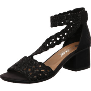 Rieker Damen Sandaletten schwarz mit schwarzer Sohle