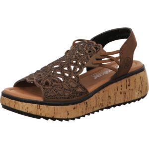 Rieker Damen Sandalette braun mit Muster und Korksohle