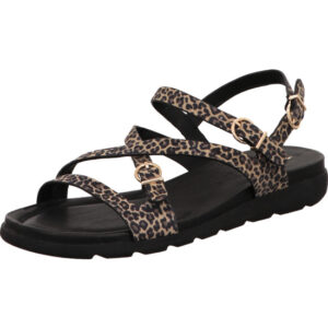 Tamaris Damen Sandalette Leoprint mit Schnallen und schwarzem Fußbett mit schwarzer Sohle
