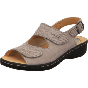 Hickersberger Kräuterschuhe grau kombi mit Klett und Zebramuster mit Schnalle und hellem Fußbett mit schwarzer Sohle