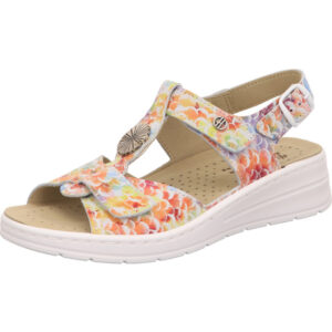 Hickersberger Kräuterschuhe Damen Sandaletten multi mit Klett und Schnalle mit hellem Fußbett und weißer Sohle