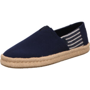 Toms Epadrilles Herren navy mit weißen Streifen an der Seite und hellbrauner Sohle