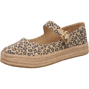 Toms Damen Espadrilles beige mit Leoprint und hellbrauner geflochtener Sohle