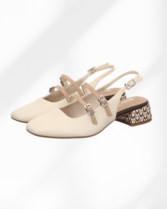 Tamaris-Sling-Damenschuh-beige-miz-zwei-kleinen-Schnallen-vorn-und-hinten-karierter-Absatz