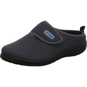 Fly Flot Damen Hausschuh anthrazit mit Klett und schwarzer Sohle