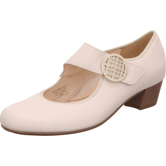 Ara Damen Pumps creme mit silber Schnalle und braunem Absatz