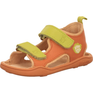 Affenzahn Kinder Sandalen orange kombi mit grünem Klett und orangener Sohle