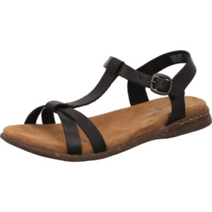 Josef Seibel Damen Sandalen schwarz mit Schnalle und brauner Sohle