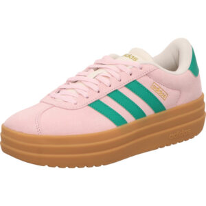 adidas vl court bold plateau Damen Sneaker schnürer pink mit grünen Adidasstreifen und gumsohle