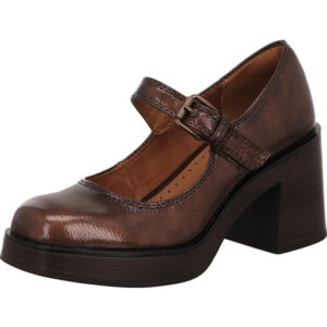 Tamaris Damen Pumps braun glanz mit Schnalle und schwarzem Absatz