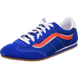 vans Super Lowpro POP BLUE schlanker Herrenschuh blau mit scharzen Vans Streifen und dünner Sohle
unisex schnürer