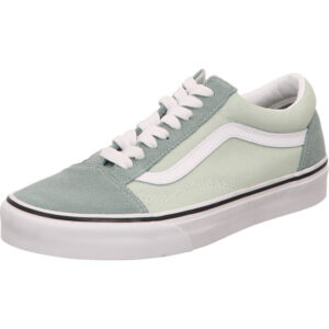 Old Skool Dusty Damen Sneaker Mint/Mint Shadow schnürer türkis vorn dunkel und in der Mitte hell weißer Vans Streifen und weiße Sohle