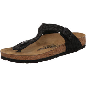 Birkenstock Damen Sandalette Leo Black mit Birkenstock Fußbett und schwarzer Sohle