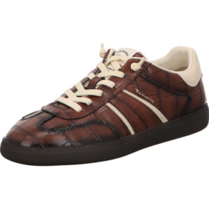 Tamaris Damen Schnürschuh halb braun kombi mit weiß und brauner Sohle