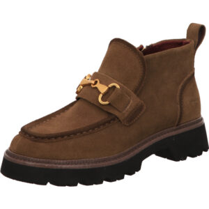 Tamaris Damen Stiefelette braun mit goldener Schnalle mit schwarzer Sohle