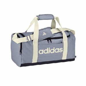adidas sporttasche linear duffel s grau mit beigefarbenen Trageriehmen kombi