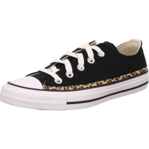 converse damen sneaker ctas ox black mit leo muster mit seitlich converse stern und heller Sohle