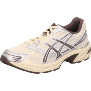 asics unisex laufschuhe  GEL-1130 CREAM/COCOA POWDER weiß silber mit dunklen Asics Streifen und heller Sohle