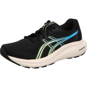 asics herren bzw unisex laufschuhe GEL-CONTEND 10 BLACK/ILLUMINATE YELLOW weiß mit türkis asics streifen und helle Sohle
