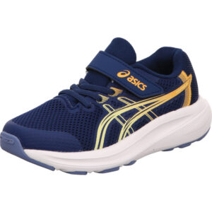 asics kinder sportschuhe CONTEND 10 PS INDEPENDENCE BLUE/ORANGE GLOW blau mit beige farbenen Asics Streifen